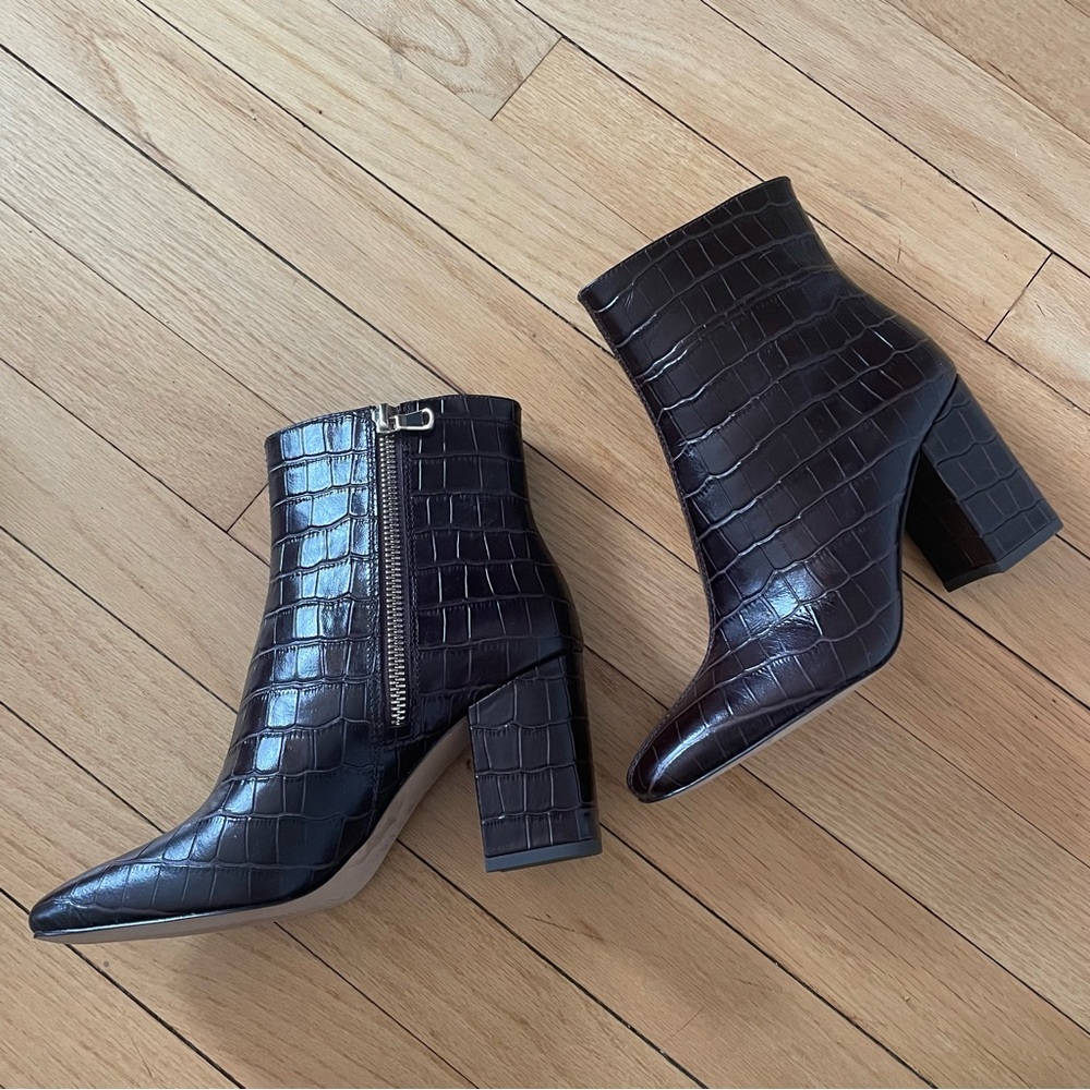 Chocolate Brown Croc Skin Booties